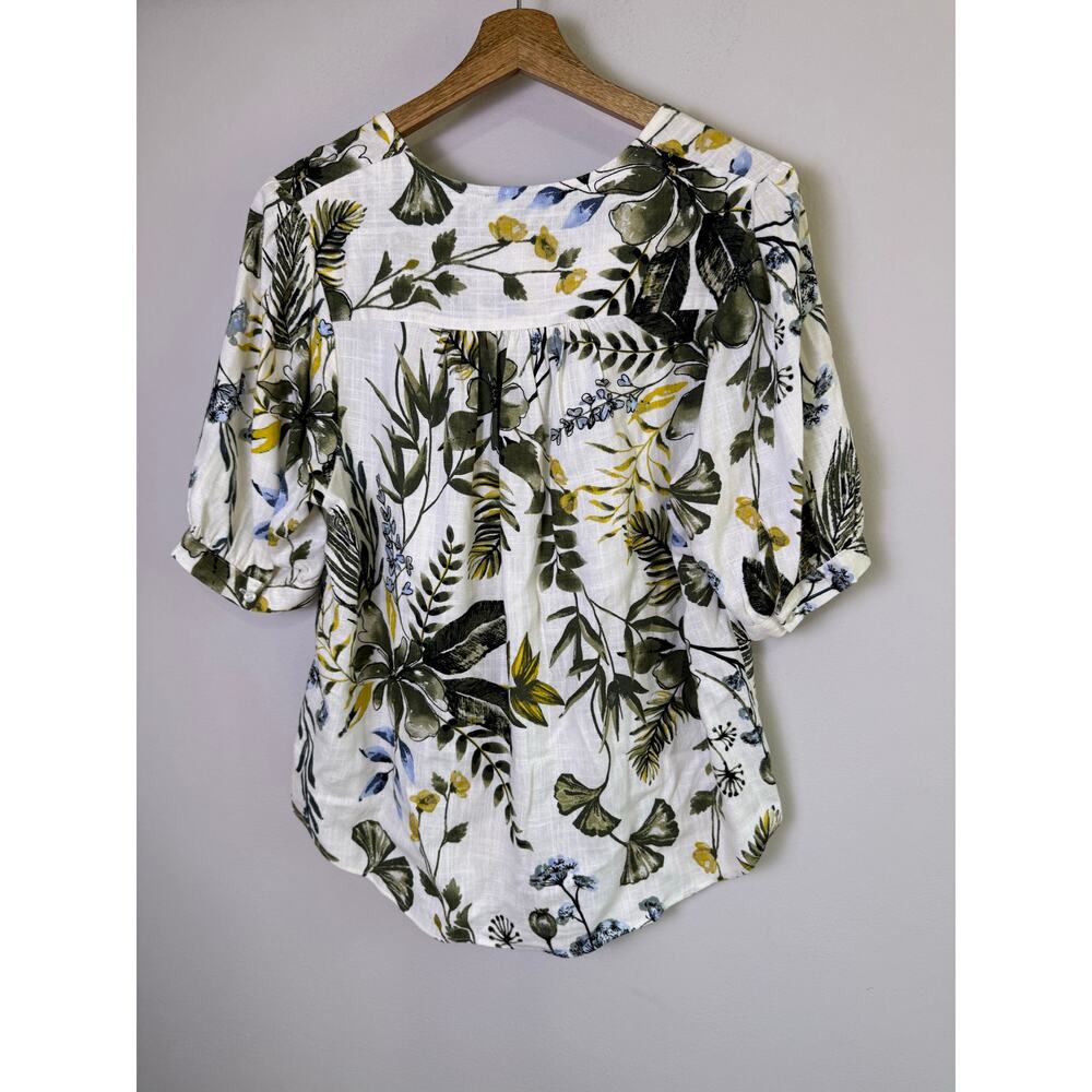 Haver London Floral Tie Front Blouse Medium Linen Blend Cottagecore - Picture 5 of 5